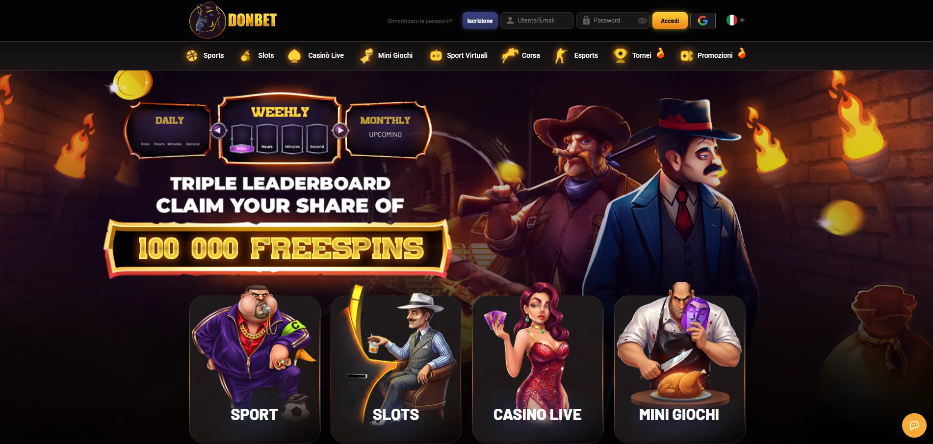 Homepage desktop di Donbet casino