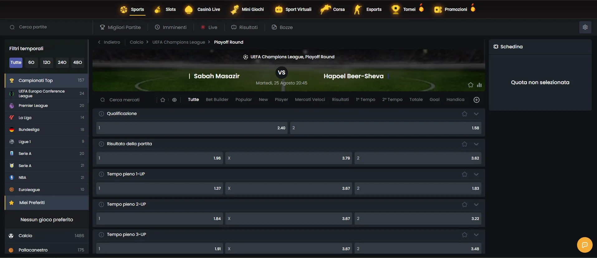 Sportsbook live betting screenshot